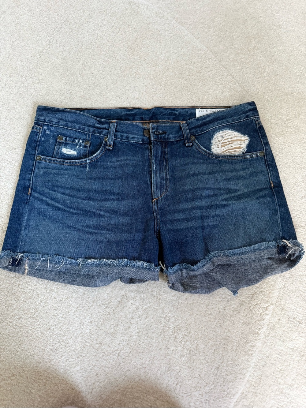 rag & bone Dark Indigo Distressed Denim Shorts